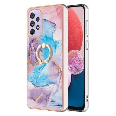 Marble Patterned Suojakuori With Ring Holder For Samsung Galaxy A13 4G - Milky Way Marble Blue