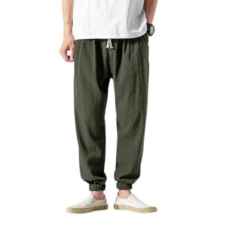 Lösa Casual I Bomullslinne För Män Army Green 5xl