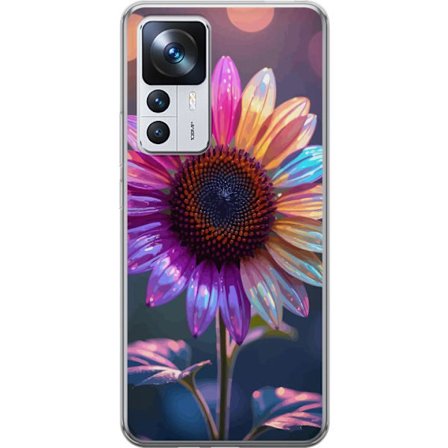 Kompatibelt Mobildeksel til Xiaomi 12T Irideserende blomst med glitrende kronblad i rosa lilla og gull mot myk bokeh bakgrunn