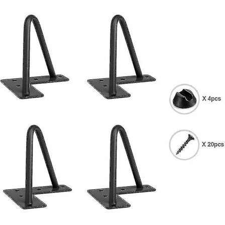 Kryc Svarte Møbelbein 4 stk DIY Bord Stol Hårnålbein Med 20 Skruer + 4 Beinbeskyttere (10cm) (xq)