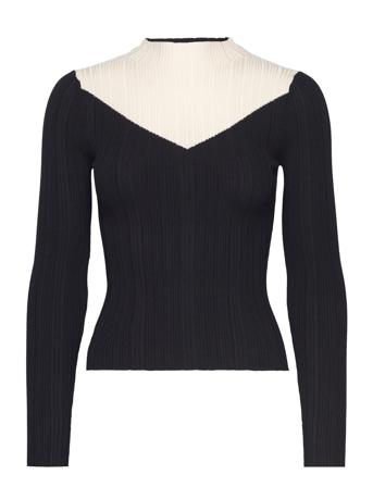 Bicolour Ribbed Sweater Tops Sweatshirts & Hoodies Sweatshirts Black Mango