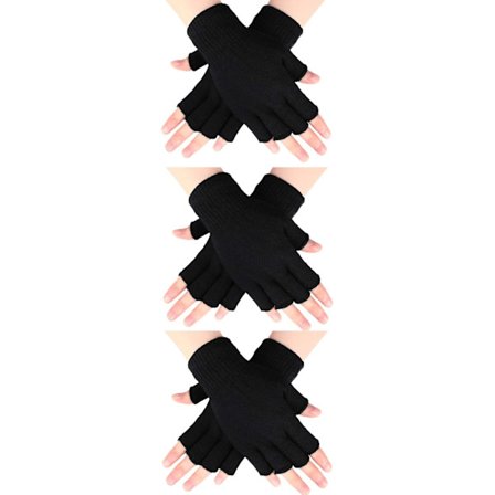 3 par halvfingerhandsker, vinterfingerløse handsker, strikkede handsker til mænd og kvinder