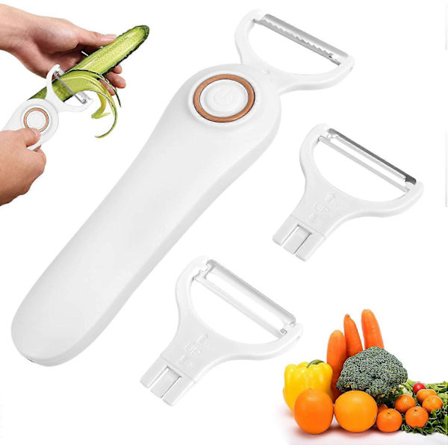 Elektrisk kartoffelskræller, 3 i 1 håndholdt køkkenskræller i rustfrit stål, nemme skrællere med 3 hoveder til kartofler, frugt og grøntsager (uden 