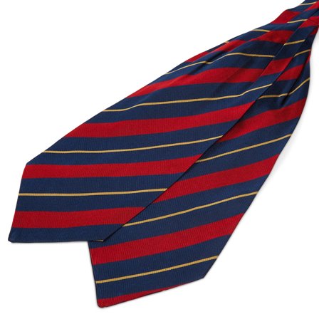 Red & Gold Stripe Navy Silk Cravat for Men - Cravats