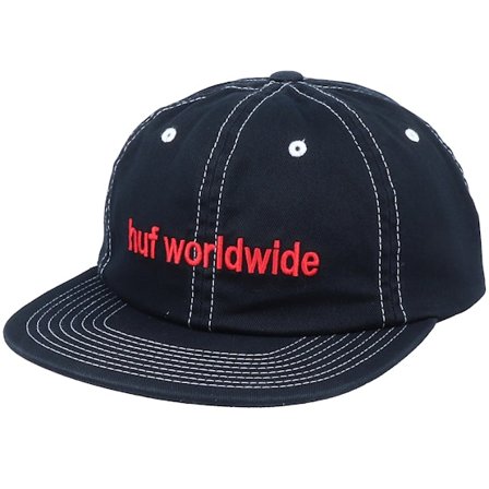 HUF - Peak Contrast 6 Panel Black Snapback Snapback Black Cap - @ Hatstore