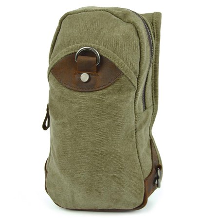 Bolso de hombro de lona verde militar y cuero marrón para hombres - Bolsos de hombro