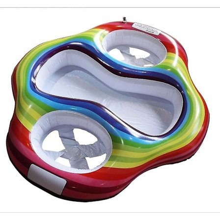 Oppblåsbar Dobbel Svømme Ring for Tvillinger, Vannleker for Barn, Bassengflytere, Regnbue Sittesirkel