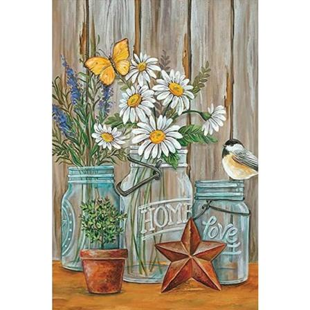 5D timanttimaalaus, vaasi täynnä timantteja, perhonen ja lintu kukka koristeellinen maalaus - Vaasi päivänkakkara - (12*16 tuumaa)