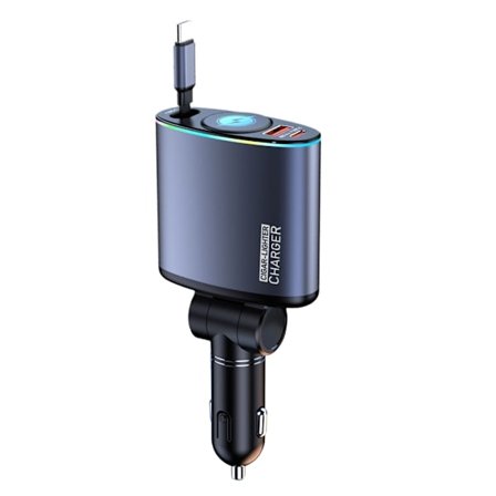 Snabb billaddare med utdragbar Type C-sladd för smartphones och surfplattor