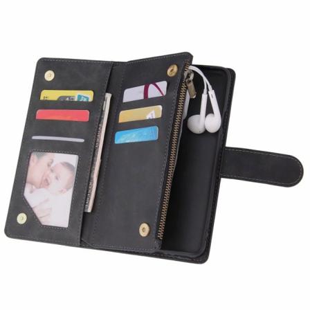 Oneplus 7t Pro Multifunktionellt Plånboksfodral Zipper 8-fack Svart