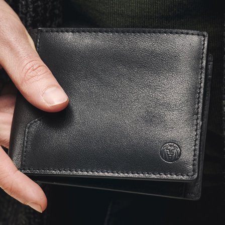Lukas Black Leather RFID-Blocking Wallet for Men - Wallets