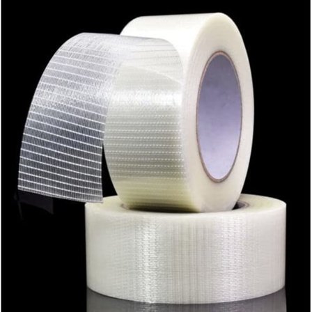 Pakke med 1 Pakkesterk kryssvevd forsterket tape, transparent toveis filamentstroppetape, glassfiberforsterket tape, 50 mm x 50 m