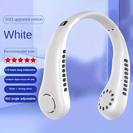 USB-opladning med 5-trins justerbar lang rækkevidde halsventilator Hold dig kølig og komfortabel Digital display og bladløs handsfree hals 