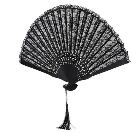 Vintage japanilaistyylinen pitsinen käsin taitettava viuhka naisille, kaksikerroksinen esiintymislahja juhlakoriste rekvisiitta