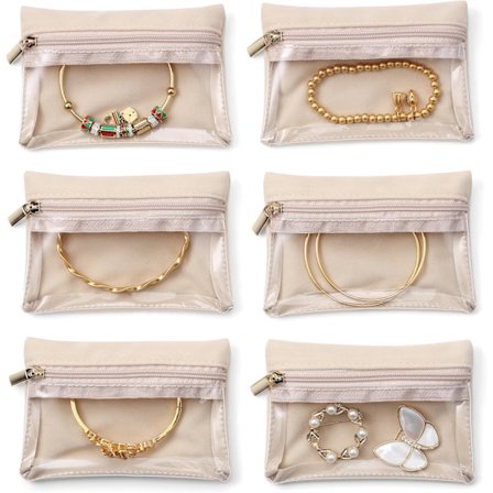 6 stk. Rejse Smykkeposer i Velour med Lynlås Klar Rejse Smykketaske Smykke Rejsearrangør til Rejser Forretningsrejser