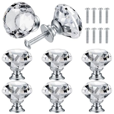 8 stk. Krystall Dørknotter, Diamant Håndtak, Diamant Møbelhåndtak, Håndtak Knotter Skapdekorasjon, Skuff, Kjøkken Knotthåndtak - 30 mm