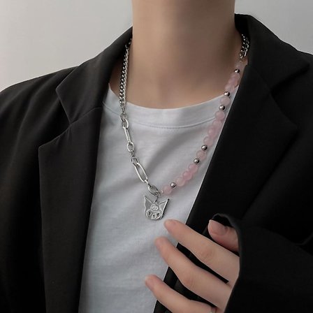 Kuromi reflekterende perle halskjede - rosa perler