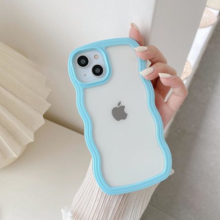 Compatible with iPhone 11 Case, Curly Wave Frame Clear Case for Girls Women, Transparent Silicone Protective Phone Case - Sky Blue