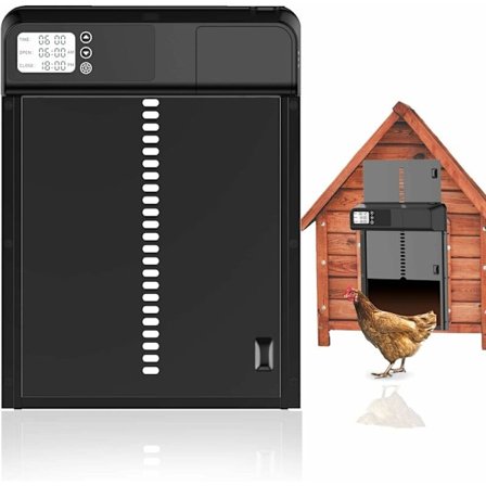 Automatisk hønsehusdør, hønsedør i aluminium med timer, anti-klem-funksjonalitet. Vanntett automatisk hønsehusdør, batteridrevet, El