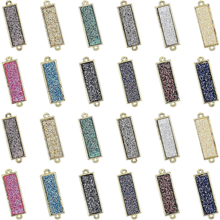 1 Ask 24 Stk 12 Färger Resin Druzy Berlocker Rektangulära Länkar Kopplingar Glitter Dubbla Slingor Förgylld Flatback Faux Kvarts Ädelsten Berlocker 