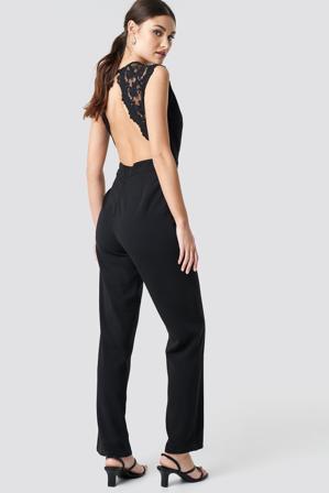 NA-KD Party Open Back Lace Part Jumpsuit - Combinaisons - Noir - EU 36