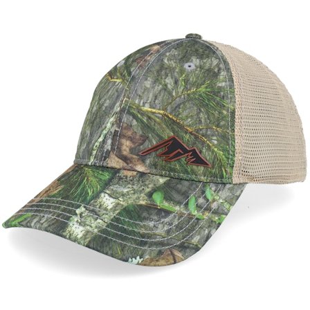 Wild Spirit - Camo trucker Cap - Small Mountain Icon Patch Mossy Oak/Khaki Trucker @ Hatstore