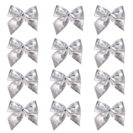 【PP】12 små juletrærpynt i form av sølvrosetter