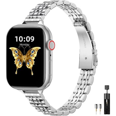 Metallrem Kompatibel med Apple Watch, Justerbar for iWatch Series 9 8 7 6 5 4 3 2 1 SE 2/1 Ultra 2/1, Sølv 38/40/41mm