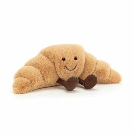 Høykvalitets helt ny Jellycat Amuseables croissant plysjleke, liten størrelse 21,6 cm | Bakverk plysjleke | Morsom gave