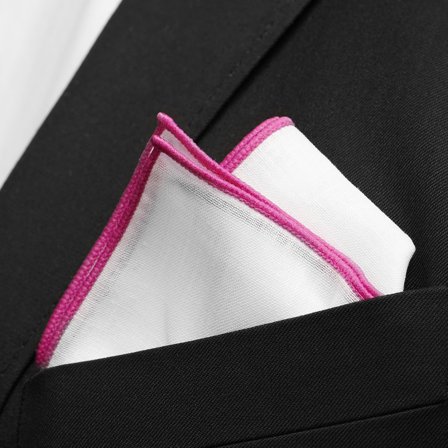 Witte pochet met roze randen voor mannen - Pochetten met effen kleur