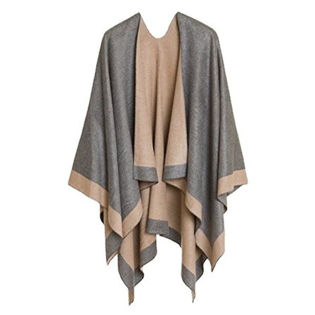 Dame Krage Cape Wrap Sjal Jumper Poncho Topp i Fargematchende Geometri Strik