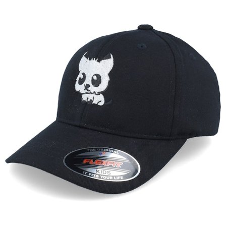 Kiddo Cap - Kids Cute Cat Black Flexfit Flexfit Black Cap - @ Hatstore