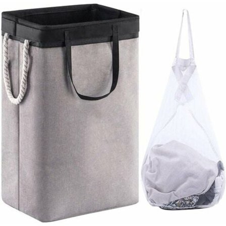 Tvätthållare med Lock, Handtag och Vikbara Hyllor, Inbyggd Foder för Sovrum, Sovsal, Leksaker, Kläder, 41 x 31 x 60
