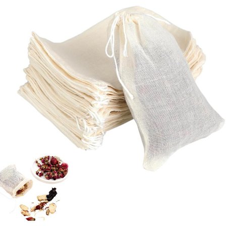 30 återanvändbara tepåsar i bomull med tesil, tepåsar i bomull med dragsko - 8x10 cm (beige)