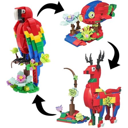 Bouquet Papegøje Byggesæt 3 i 1 Papegøje Byggesæt, Dyrebyggeklodser til Børn Voksne, Hjemme- eller Kontorudstilling