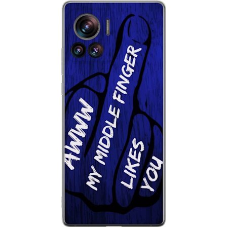 Kompatibelt Mobildeksel til Motorola Edge 30 Ultra Mørk typografisk illustrasjon med hjerteform og budskap om vennskap mot dyp blå tretekstur