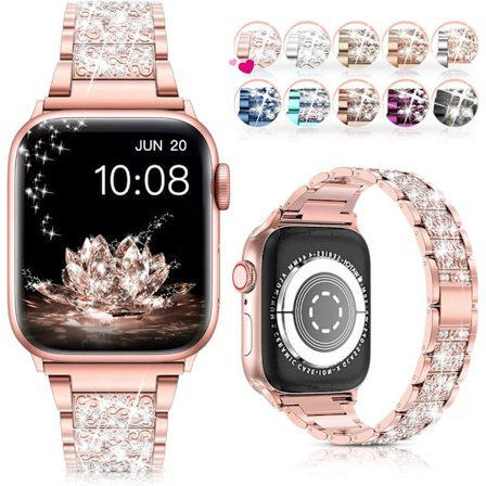 Armband 38mm 40mm 42mm 44mm iWatch SE Serie 6 Serie 5 4 3 2 1, Bling Ersättningsarmband iWatch Armband, Diamant Rhinestone Rostfritt Stål Met