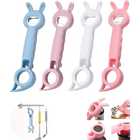 4-i-1 Flasköppnare, Multifunktionell Öppnare för Burkar och Flaskor, Köksredskap för Vin, Öl och Sodaflaskor (4 stycken)