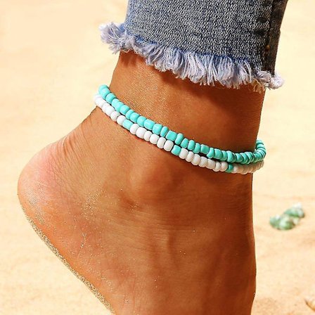 Jeweky Boho Perle Ankelkæder Lagdelte Ankelkæder Kæde Blå Strand Fod Smykker Til Kvinder Og Piger