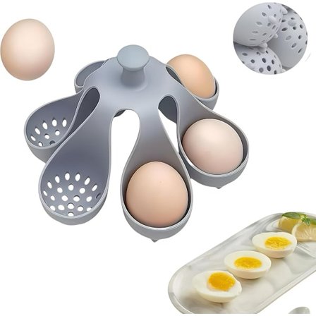 Eggkoker Silikon Eggkoker Eggkokere Frittstående Eggkokerstativ Med Dreneringshull Oppbevaring Eggstativ Bløtkokt Hardkokt 6 Egg Gadget Grå