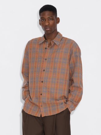Holzweiler - Elja Check Shirt - Orange Check - Mens - Small