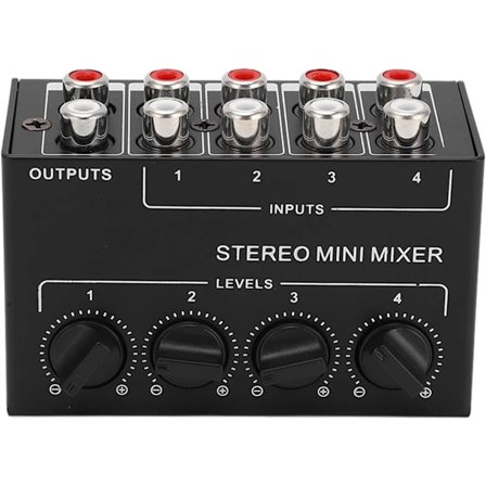 Stereo Mixer Mini Passiv Mixer 4 Kanaler 1 in 4 ut Audio RCA Medurs Rotation Justering för Dator Telefon Surfplatta CD-spelare
