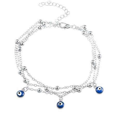 Fotsmycke Fotlänk Ankellänk Vristlänk Fotkedja i Silver Färg - 3 st Kedjor med Evil Eye / Öga & Kulor