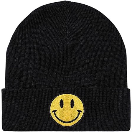 Dameluer for vinteren med oppbrettbar kant og smilende ansikt-lapp