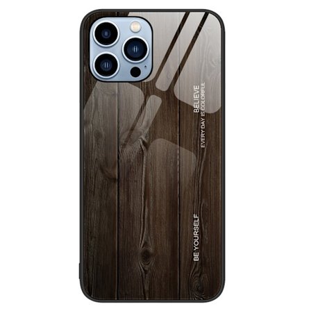 SKALO iPhone 15 Pro Max Wood Härdat Glas TPU-skal - Svart