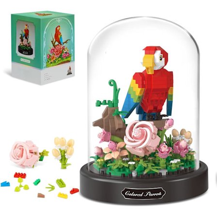 Blomsterbyggesett for voksne, 551-delers mini byggeklosssett med dyr og blomster, en Valentinsdagsgave til mamma (papegøye).