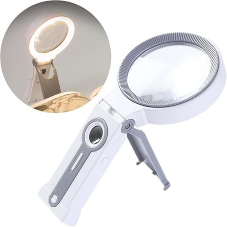 Senioriystävällinen LED-suurennuslasi säädettävällä kirkkaudella, kokoontaitettava 90 mm, 5X 25X