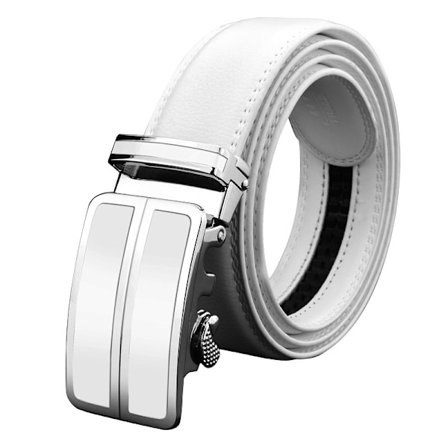 Hvit ekte skinn herrebelte med automatisk spenne 3,5 cm bred