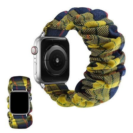 Apple Watch 42mm - 44mm elastic hairband style watch strap - Yellow + Black Cross Plaid / Size: L