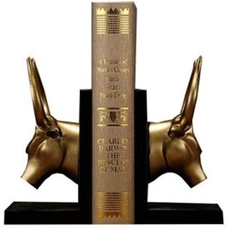 Kirjanpäätyt, pari, kultaiset häränpään muotoiset hartsi-kirjanpäätyveistokset